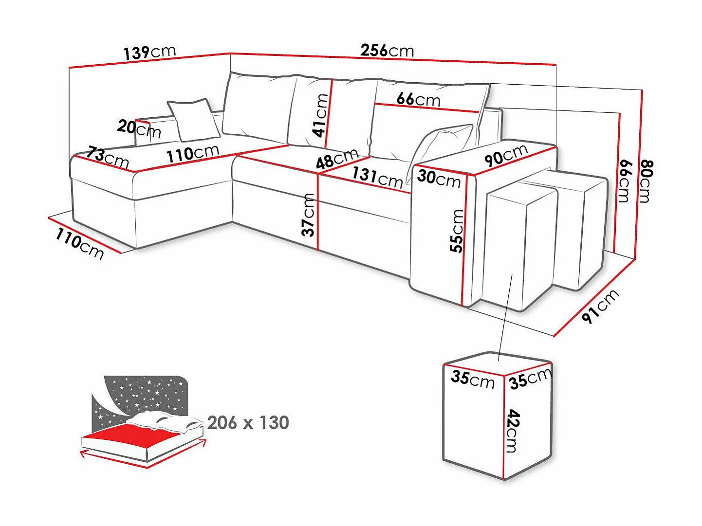 Canapé d'angle Memphis 129, Bleu, Fonction de couchage, Boîte de literie, 256x139x80cm