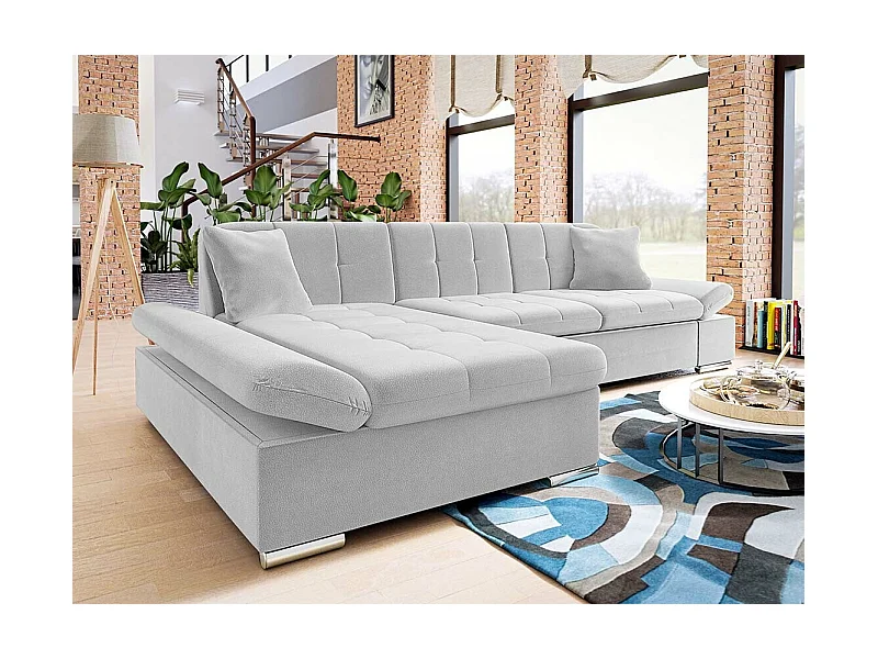 Sofá rinconero Comfivo 250, Gris, Función de descanso, Almacenaje, 278x161x76cm