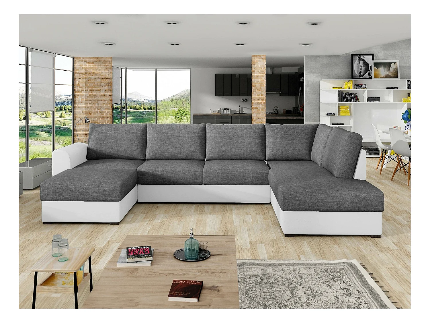 Canapé d'angle Comfivo 189, Gris, Fonction de couchage, Boîte de literie, 305x188x85cm