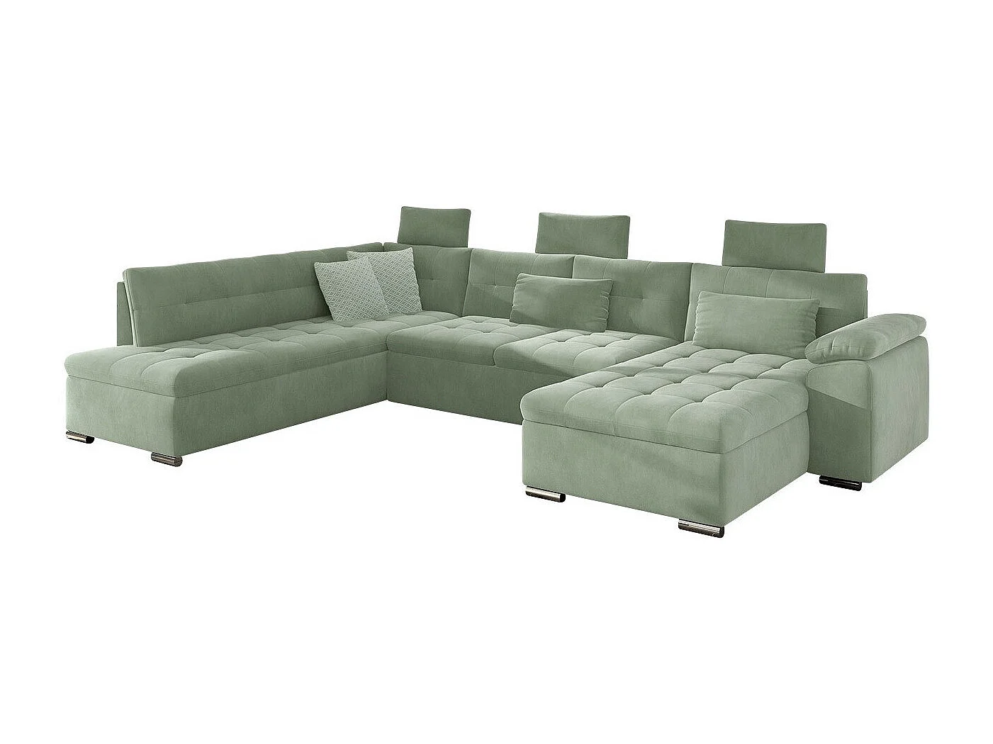 Sofá rinconero Comfivo 127, Verde, Función de descanso, Caja de ropa de cama, 350x205cm