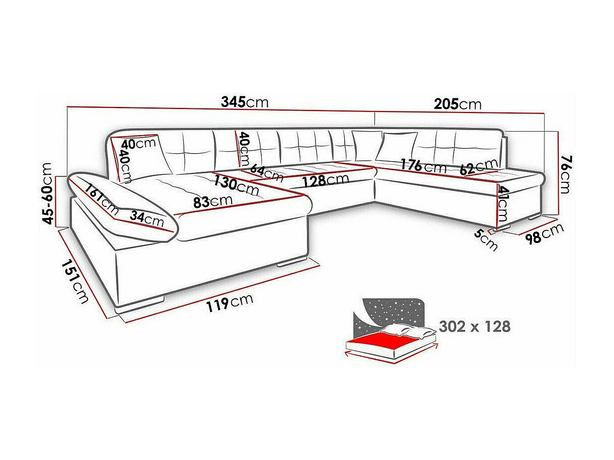 Sofá rinconero Comfivo 150, Amarillo, Función de descanso, Almacenaje, 345x205x76cm