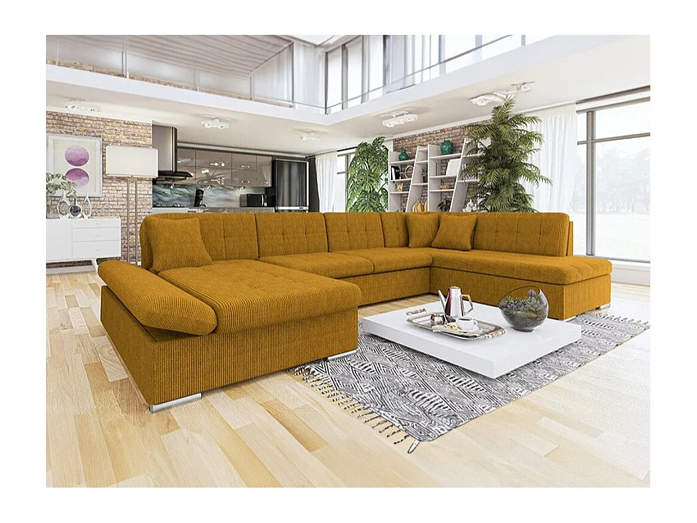 Canapé d'angle Comfivo 150, Jaune, Fonction de couchage, Boîte de literie, 345x205x76cm