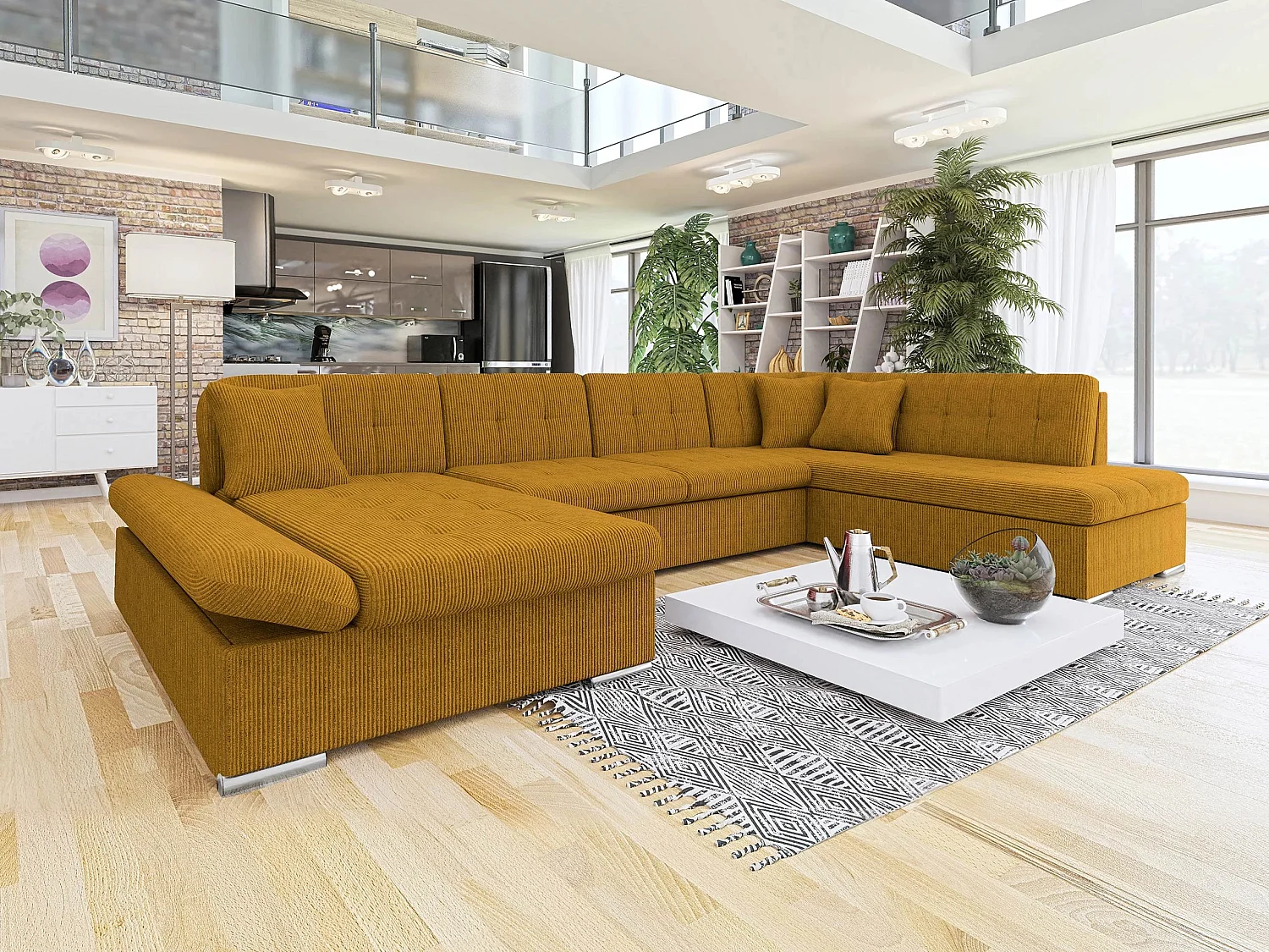 Canapé d'angle Comfivo Tilia I, Jaune, Disponible, 345x205x76cm