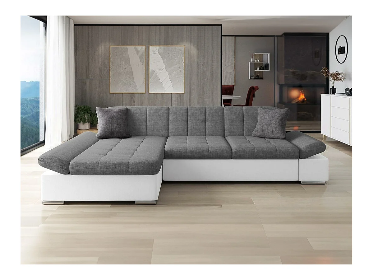 Canapé d'angle Comfivo 151, Gris, Fonction de couchage, Boîte de literie, 278x161x76cm