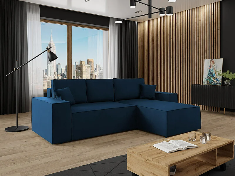 Sofá de canto Clovis 108, Azul, Funcionalidade de dormir, 28x17x9cm