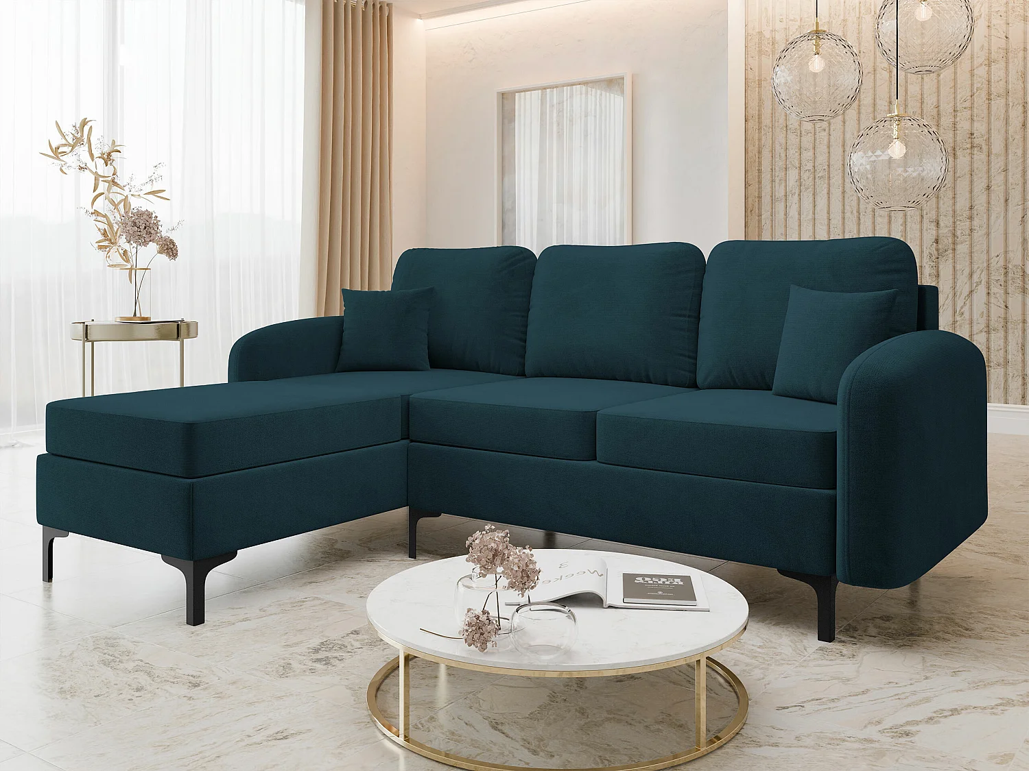 Canapé d'angle Torlua 103, Turquoise, Disponible, 225x172x96cm
