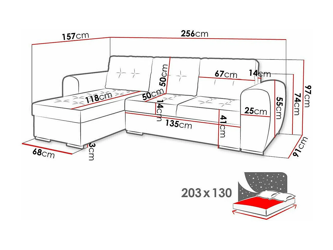 Canapé d'angle Muncie 109, Vert, Fonction de couchage, Boîte de literie, 256x157x97cm