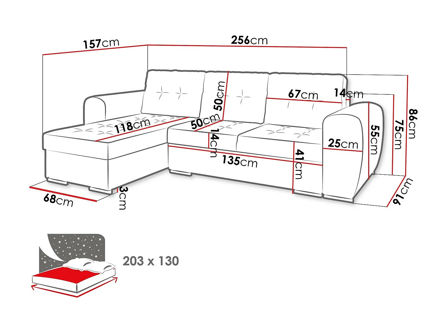 Sofá rinconero Muncie 109, Verde, Función de descanso, Almacenaje, 256x157x86cm