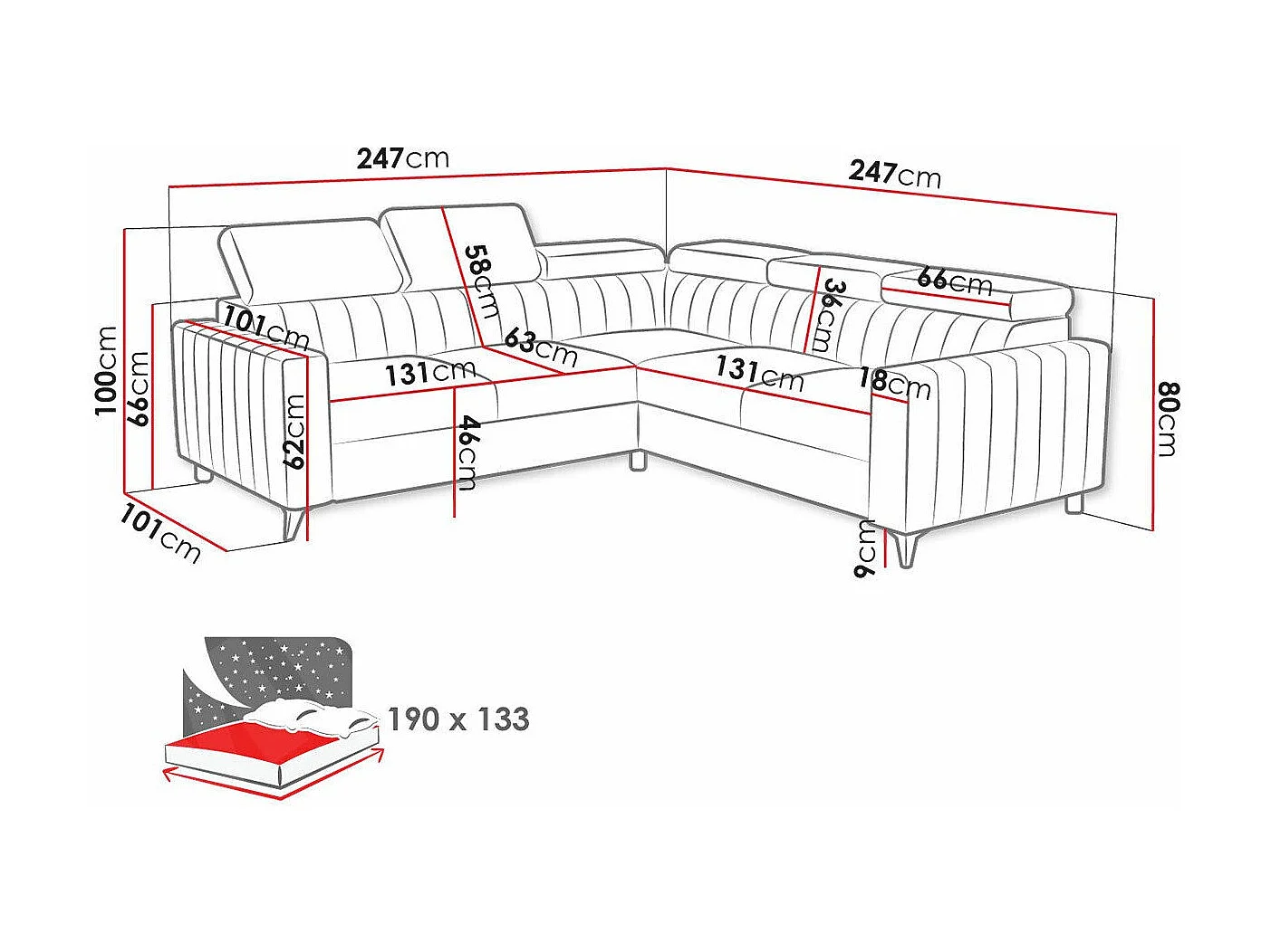 Sofá de canto Columbus 201, Cinzento, Funcionalidade de dormir