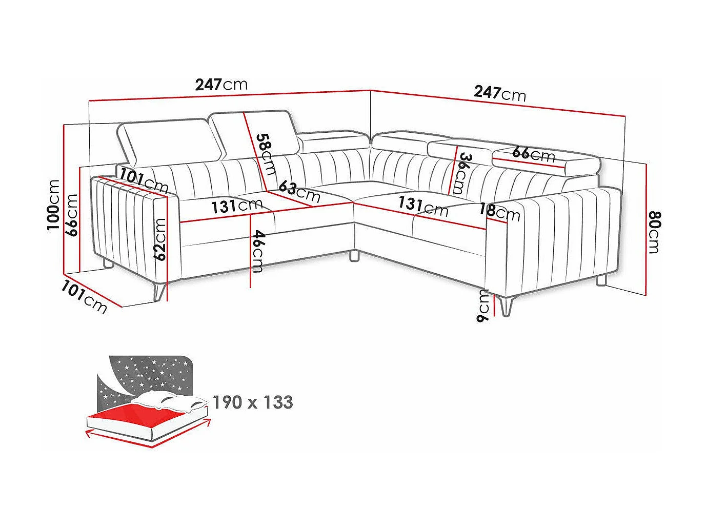 Sofá rinconero Columbus 201, Gris, Función de descanso, Almacenaje, 247x247x80cm