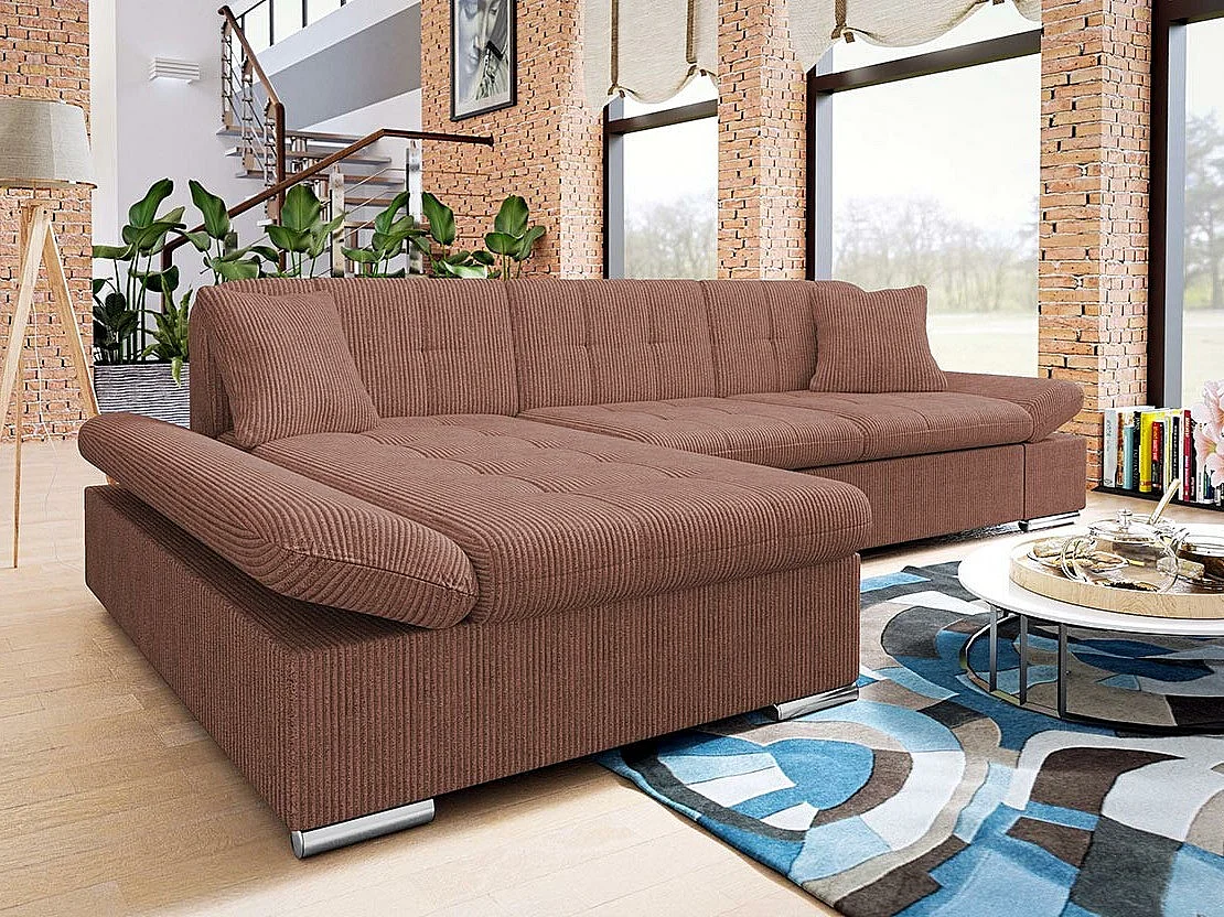 Sofá rinconero Comfivo 152, Rosa, Función de descanso, Caja de ropa de cama, 278x161x76cm