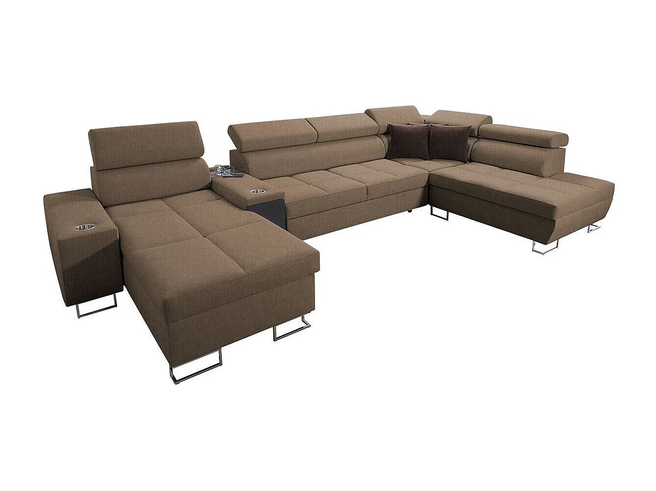 Canapé d'angle Pearland 113, Marron, Fonction de couchage, Boîte de literie, 371x221x84cm