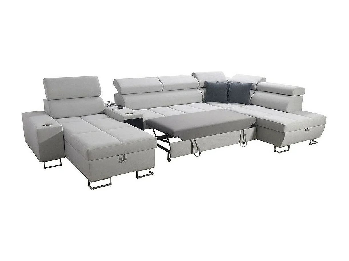 Canapé d'angle Pearland 113, Marron, Fonction de couchage, Boîte de literie, 371x221x84cm