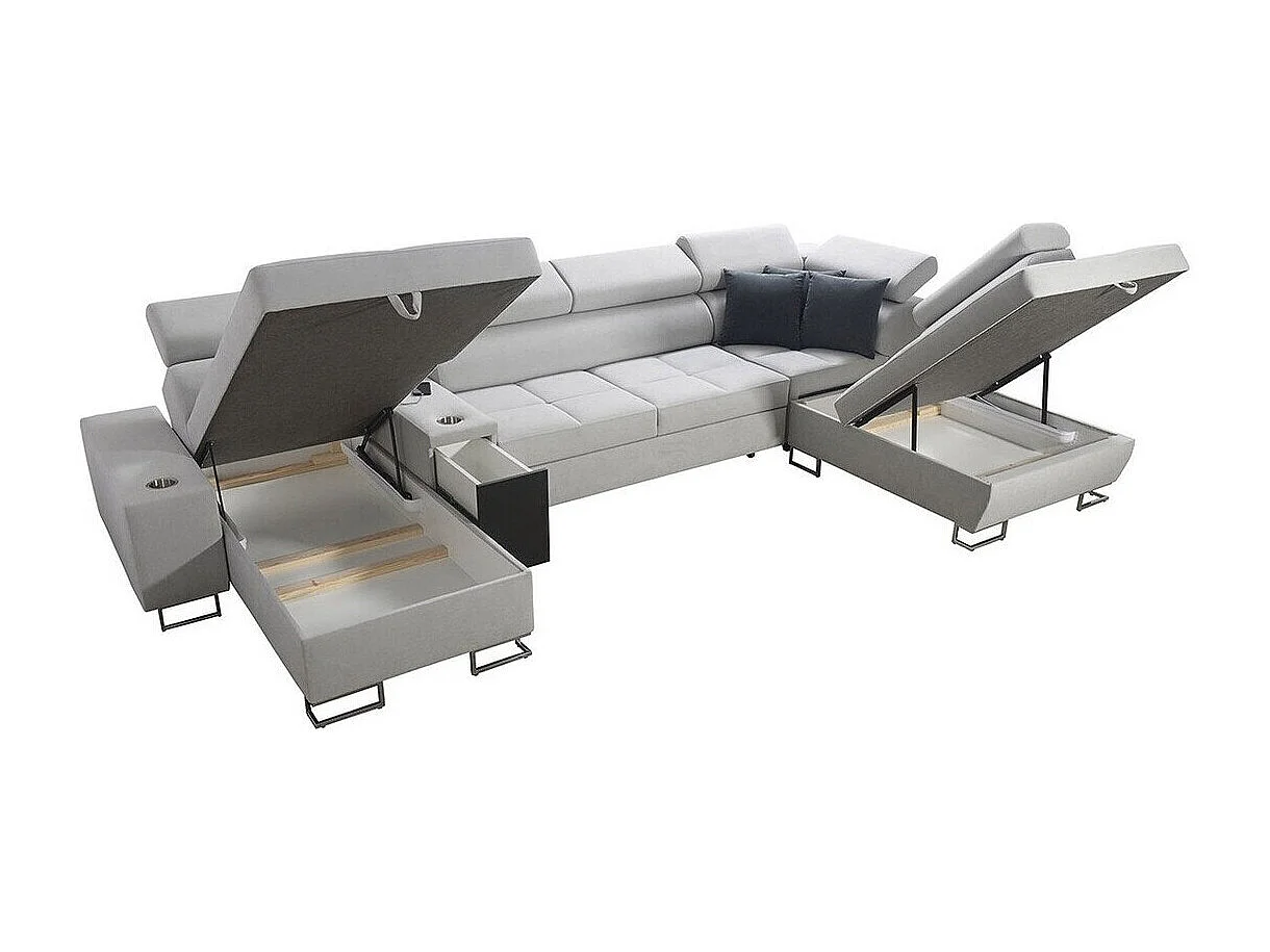 Canapé d'angle Pearland 113, Marron, Fonction de couchage, Boîte de literie, 371x221x84cm