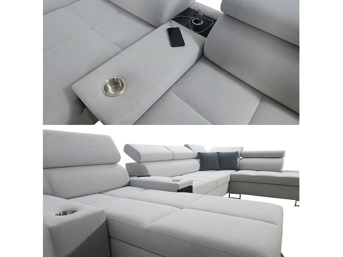 Canapé d'angle Pearland 113, Marron, Fonction de couchage, Boîte de literie, 371x221x84cm