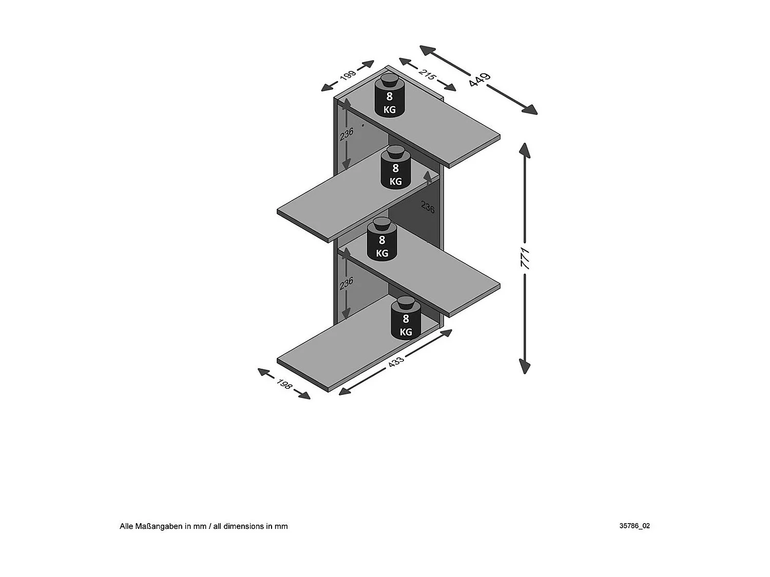 Etagère Murale d'Angle 4 Plateaux - Haarlem