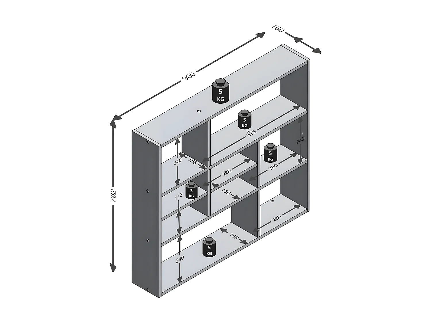 FMD Wandregal mit 9 Fächern Antik-Eiche und Weiß
