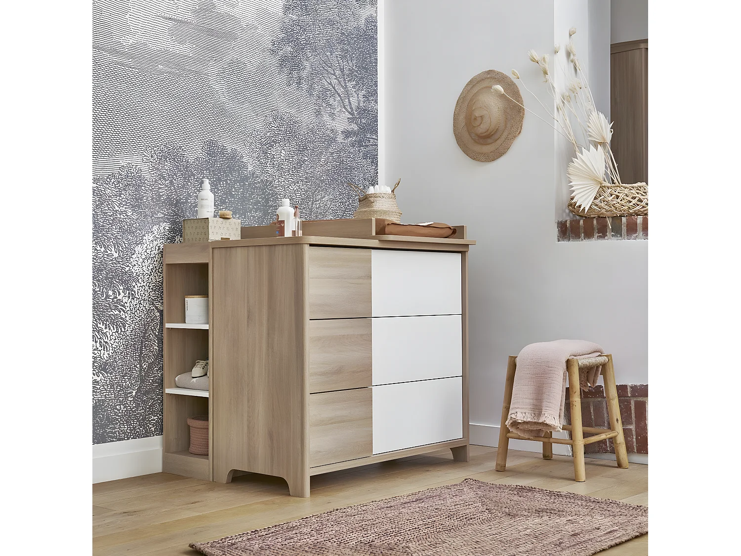 Commode à langer petite bibliothèque chêne Sacha - Fabrication Française