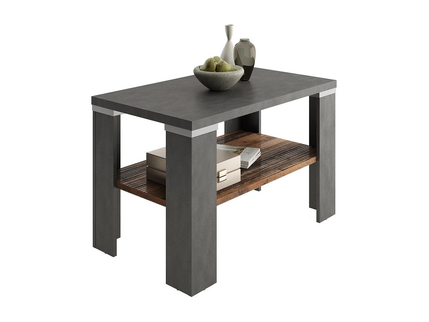 FMD Couchtisch mit Ablage Matera-Grau und Altholz-Optik