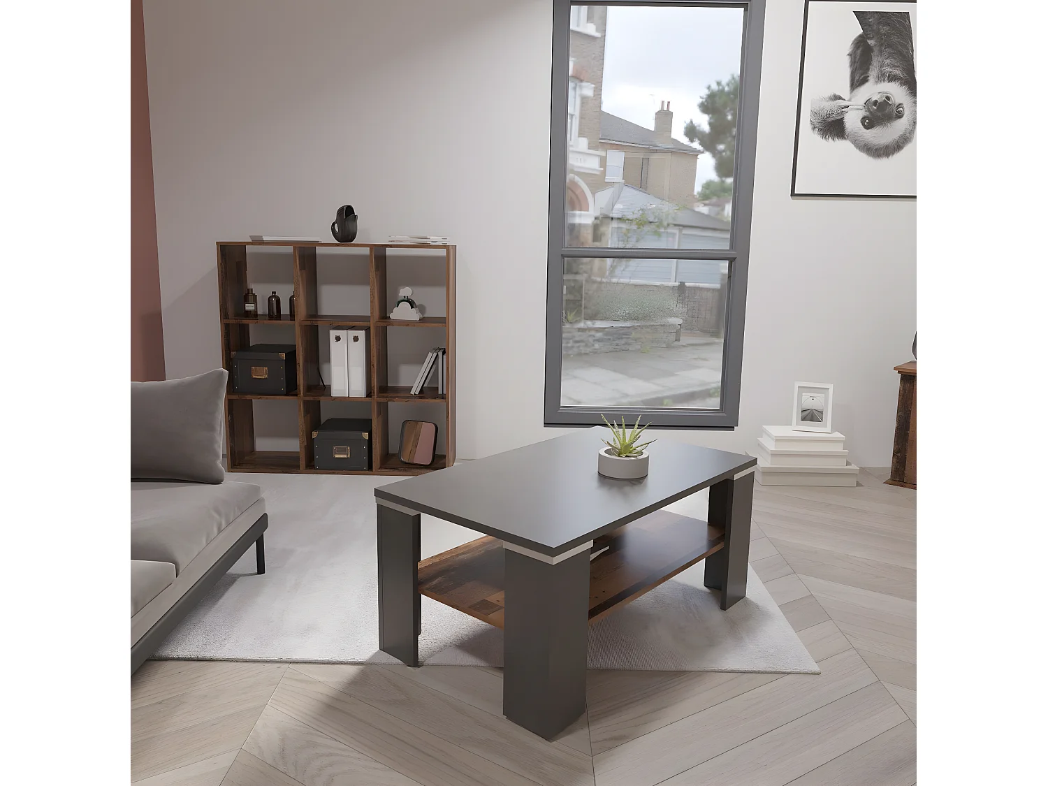 FMD Couchtisch mit Ablage Matera-Grau und Altholz-Optik