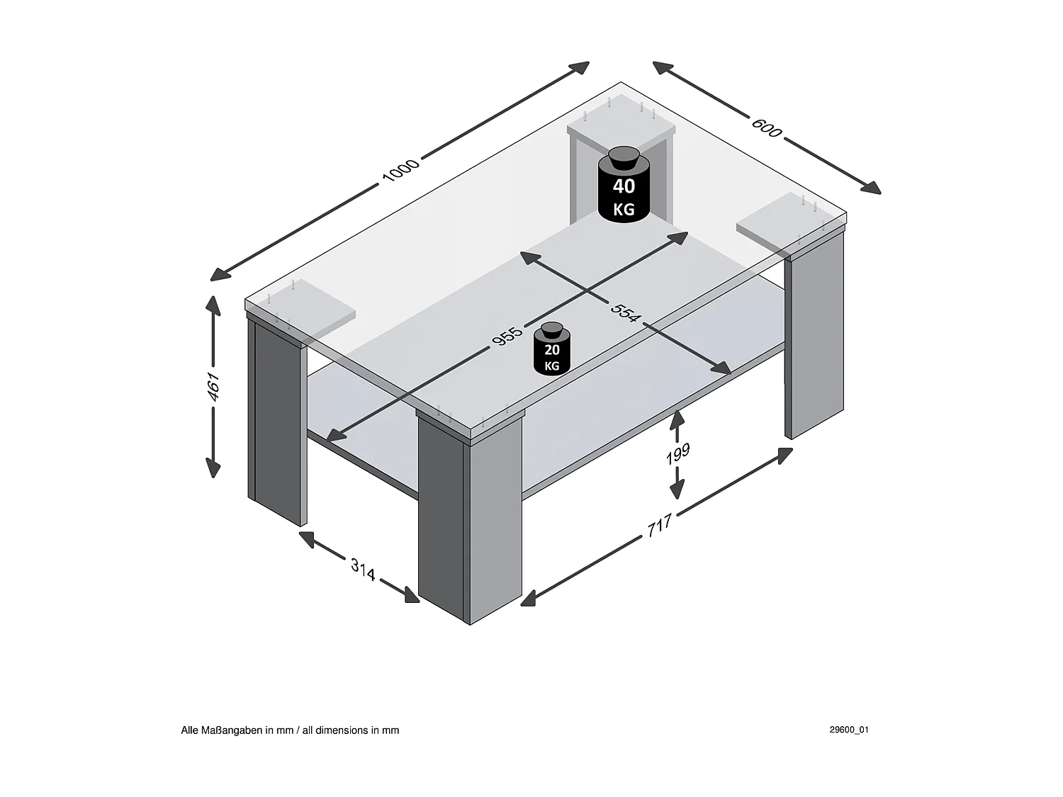 Salontafel met schap 100x60x46 cm eikenkleurig