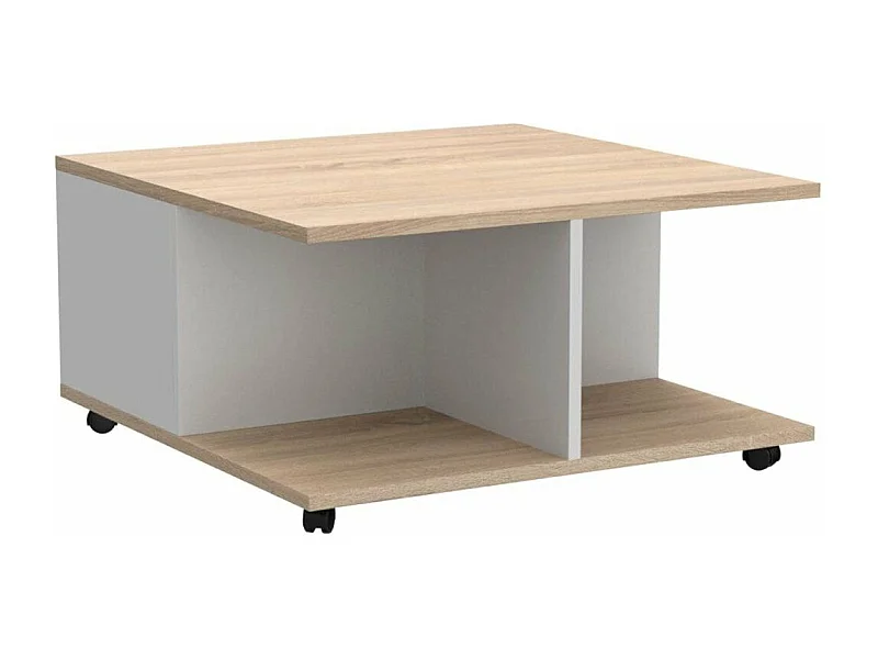 Table Basse sur Roulettes 2 Tiroirs 2 Niches L70 cm - Twin
