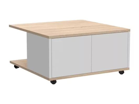 Kauf Unique FMD Mobiler Couchtisch 70×70×36 cm Eichenbraun und Hochglanz-Weiß