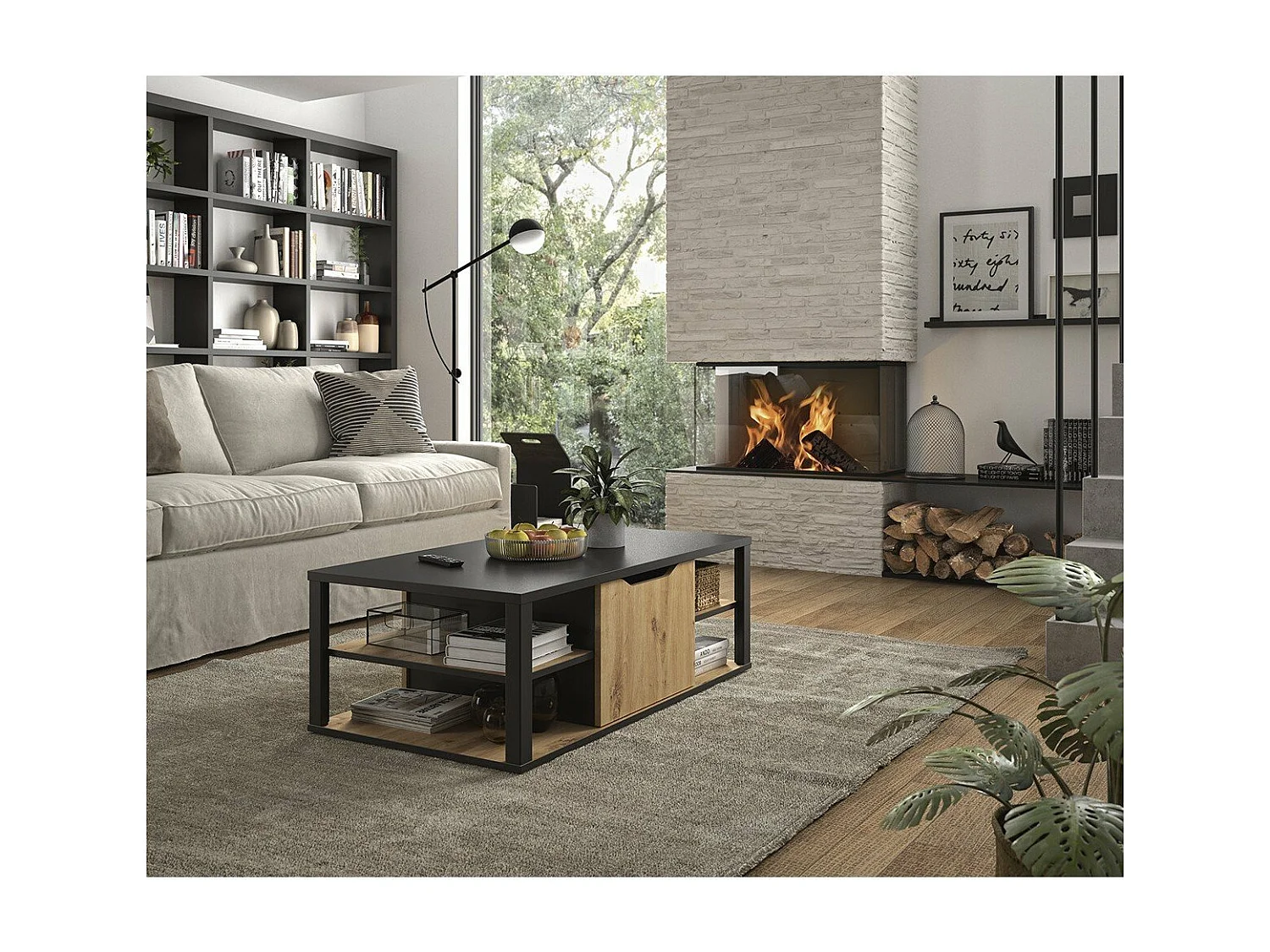 BUXTON salontafel met centraal opbergvak - Gemaakt in Frankrijk