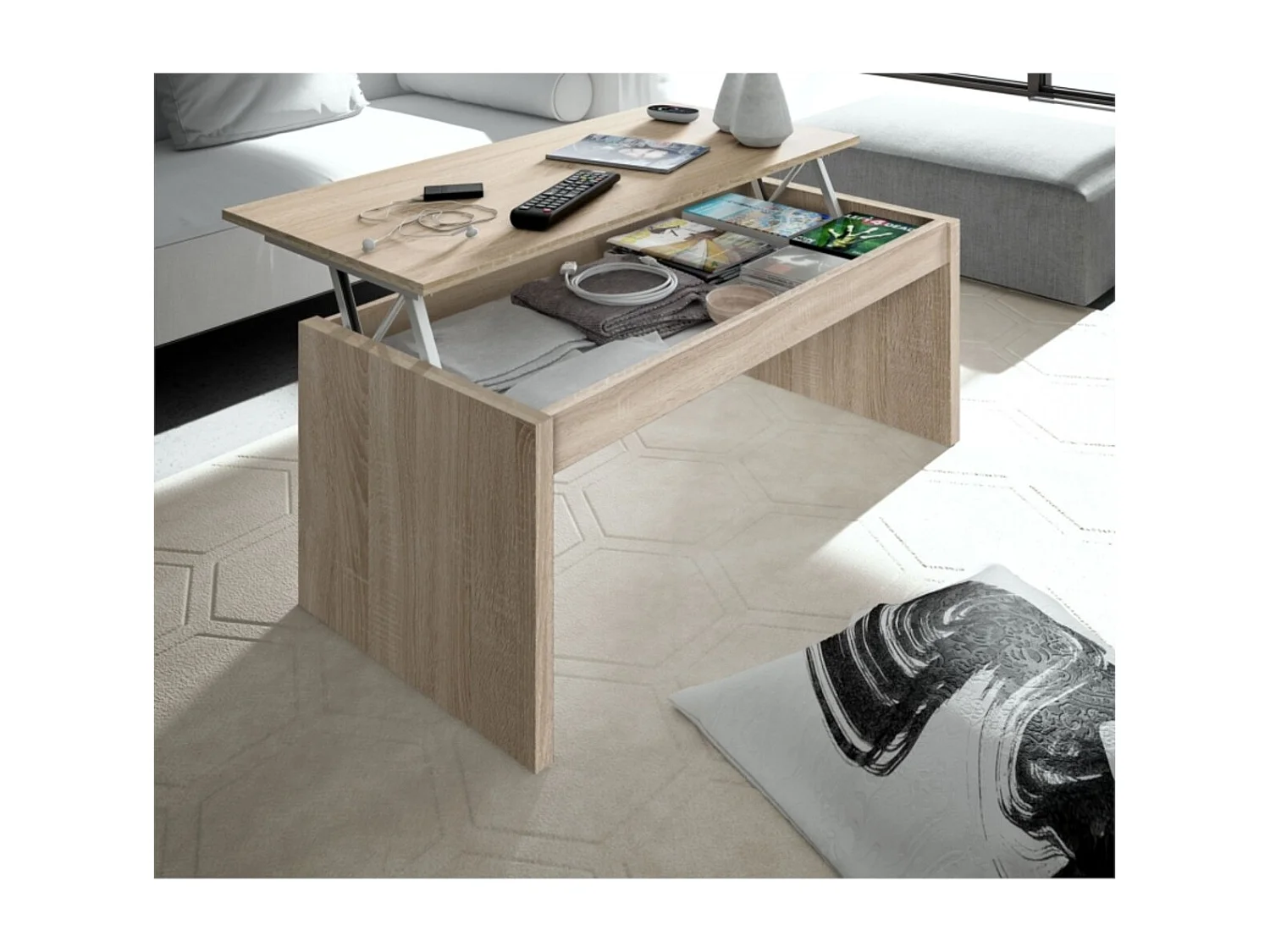Table basse à plateau relevable L102 x H43/54 cm