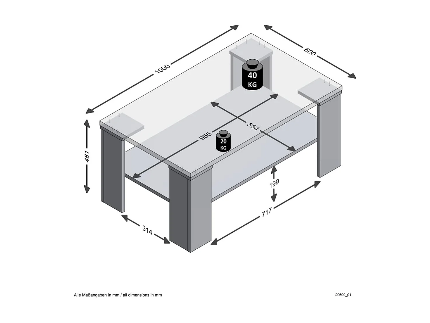 Table Basse 1 Étagère H46 cm - Bastia
