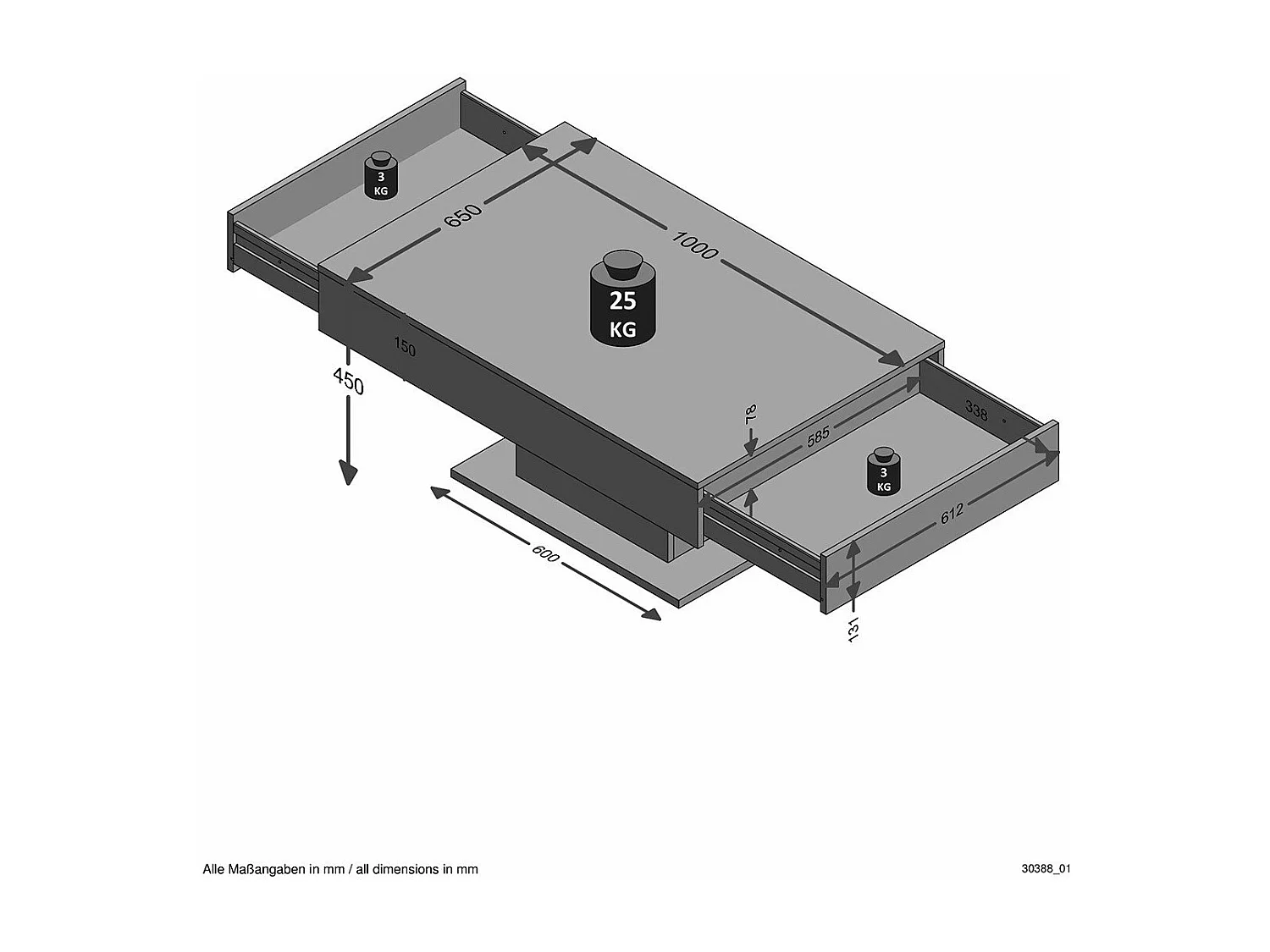 Table Basse avec Rangements Cachés L100cm - Avola