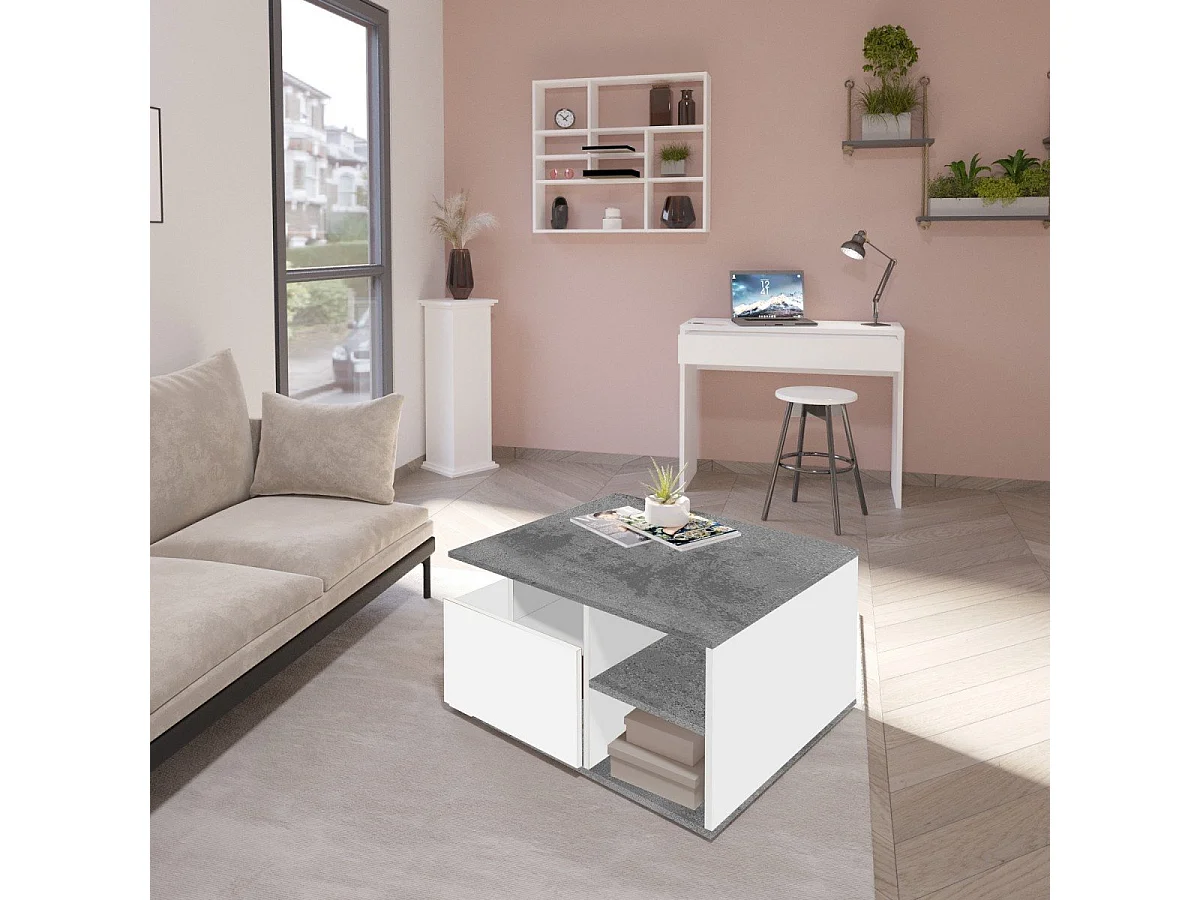 Table Basse sur Roulettes 2 Tiroirs 2 Niches L70 cm - Twin