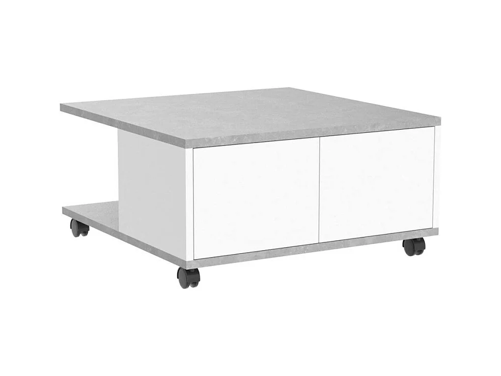 Table Basse sur Roulettes 2 Tiroirs 2 Niches L70 cm - Twin