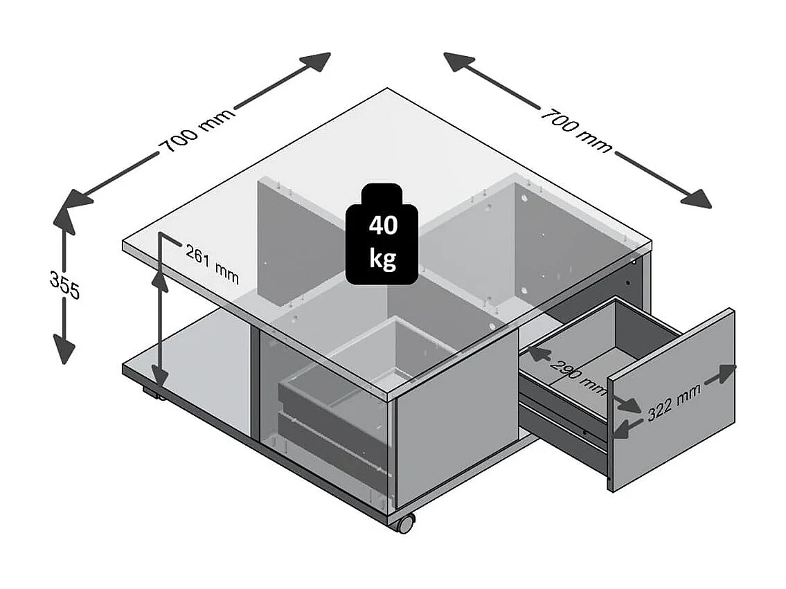 FMD Mobiler Couchtisch 70×70×35,5 cm Betongrau und Hochglanz-Weiß