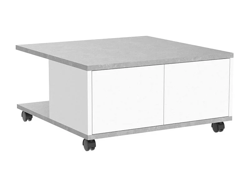 Table Basse sur Roulettes 2 Tiroirs 2 Niches L70 cm - Twin