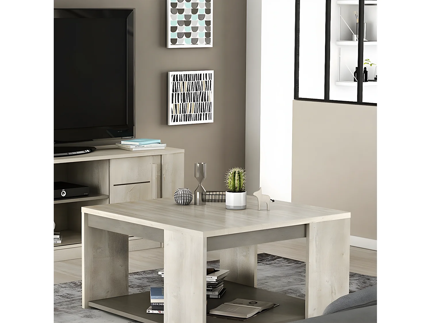 Table Basse Carrée L80 cm - Décor chêne et béton - Antibes