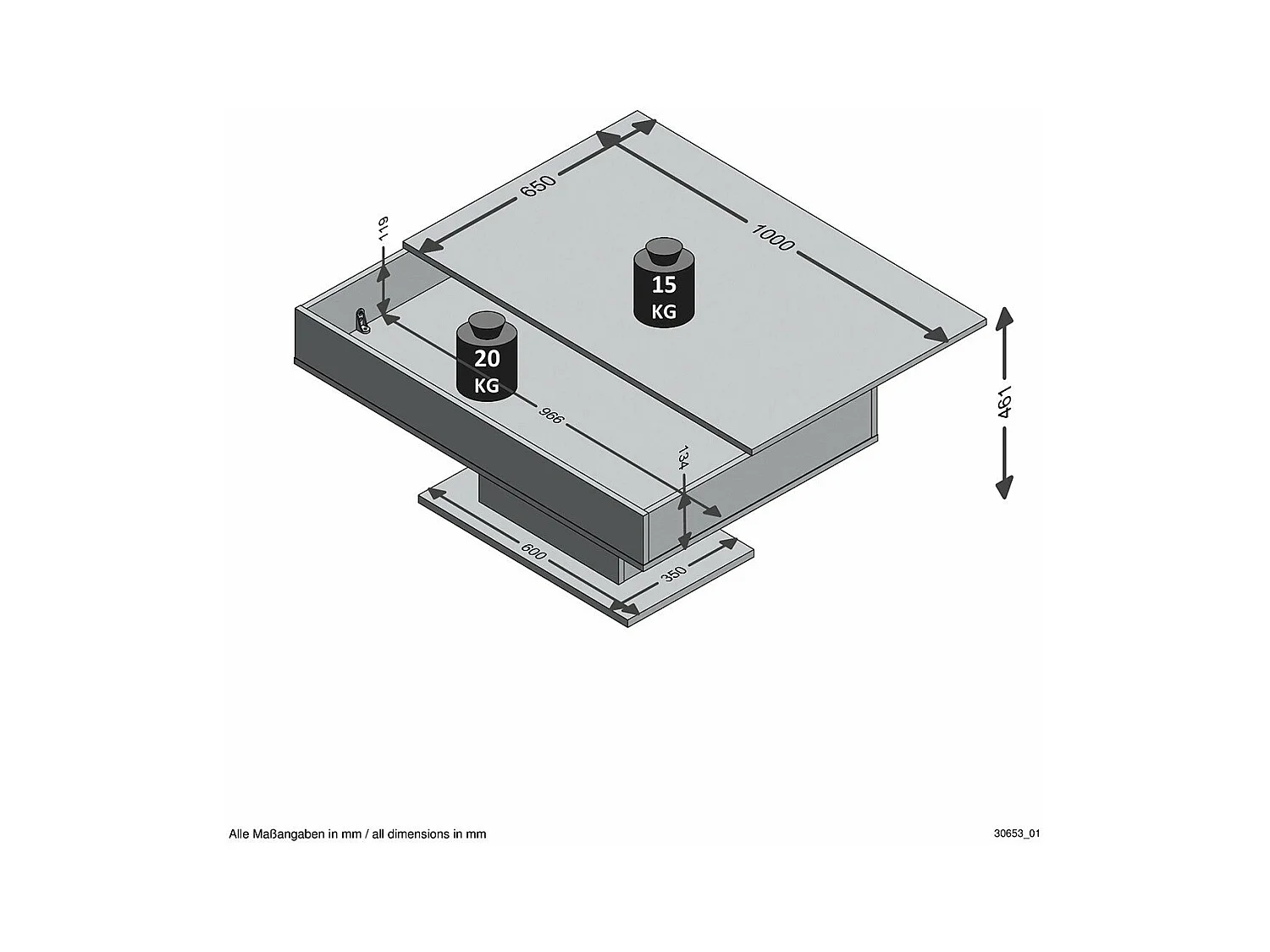 Table Basse avec Rangements Cachés L100cm - Avola
