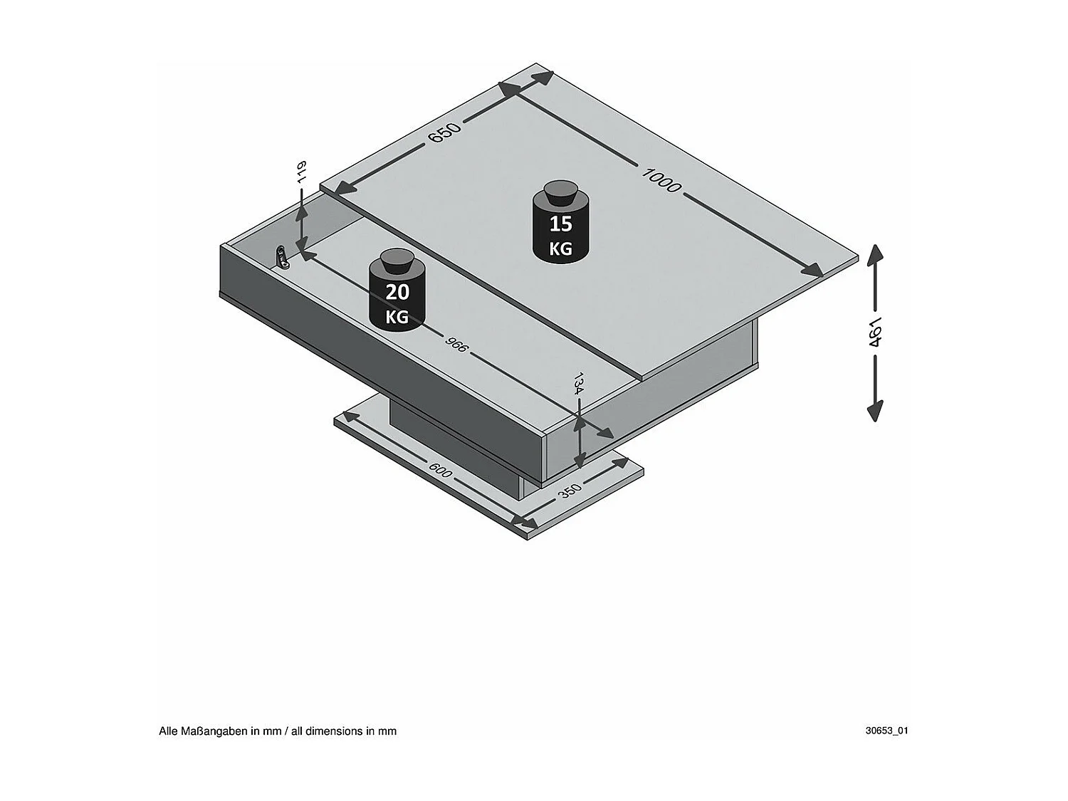 Table Basse avec Rangements Cachés L100cm - Avola