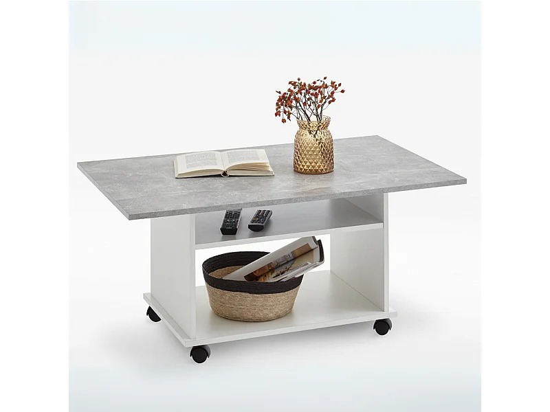 Table Basse sur Roulettes avec 2 Étagères - Azur