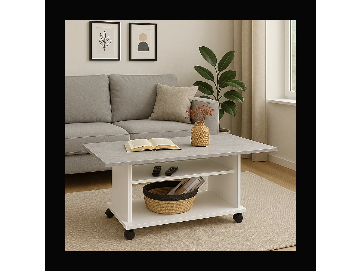 Table Basse sur Roulettes avec 2 Étagères - Azur