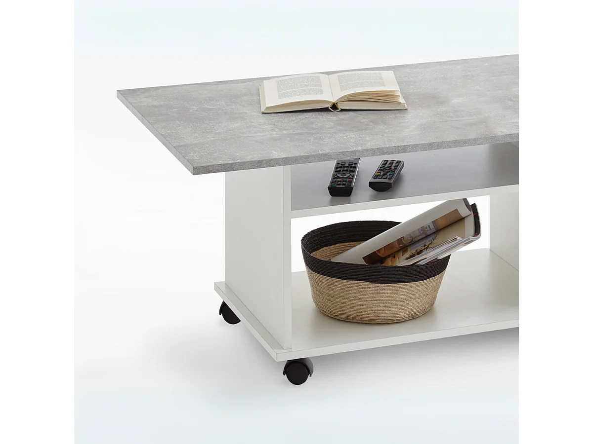 Table Basse sur Roulettes avec 2 Étagères - Azur