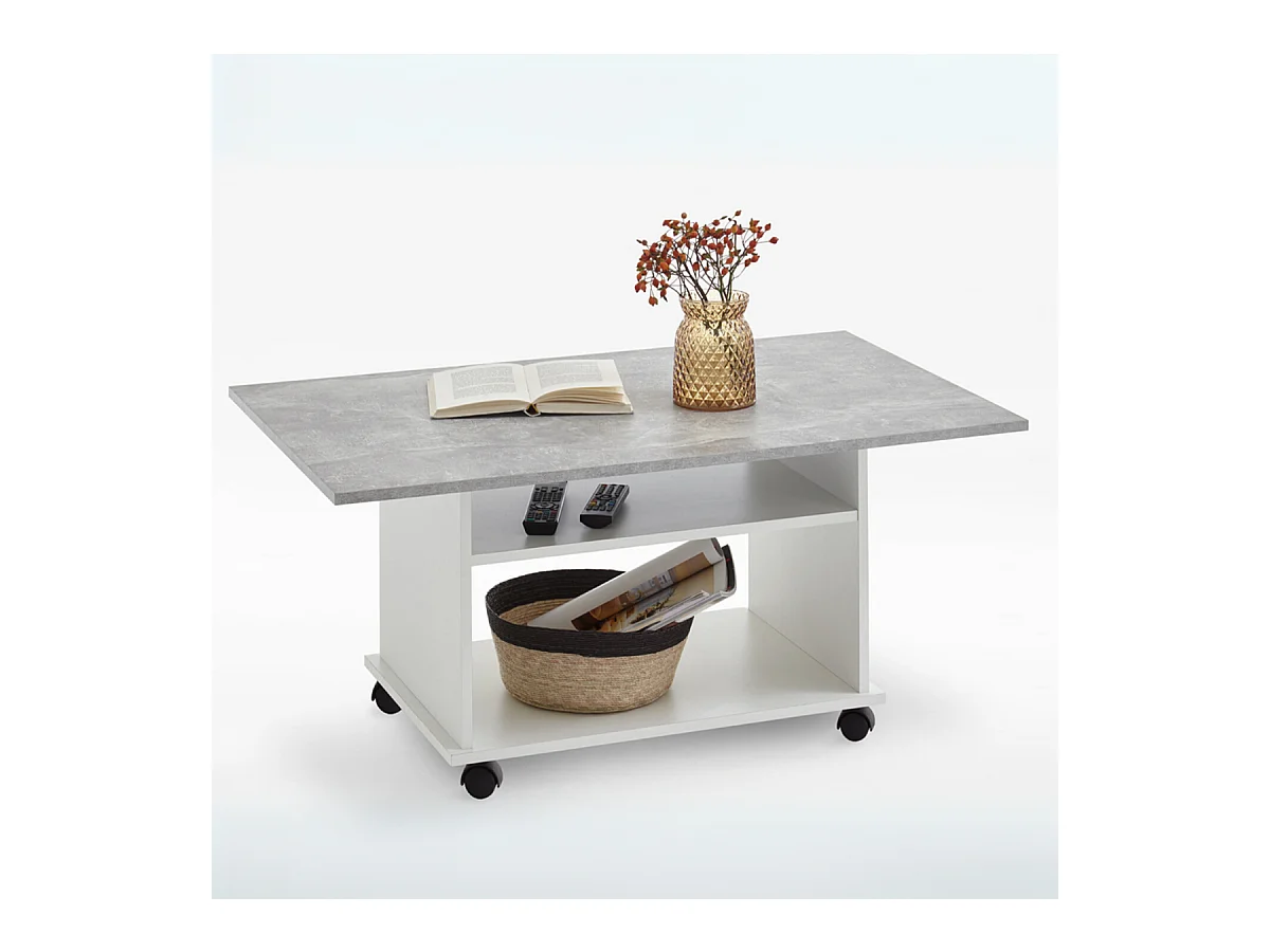 Table Basse sur Roulettes avec 2 Étagères - Azur