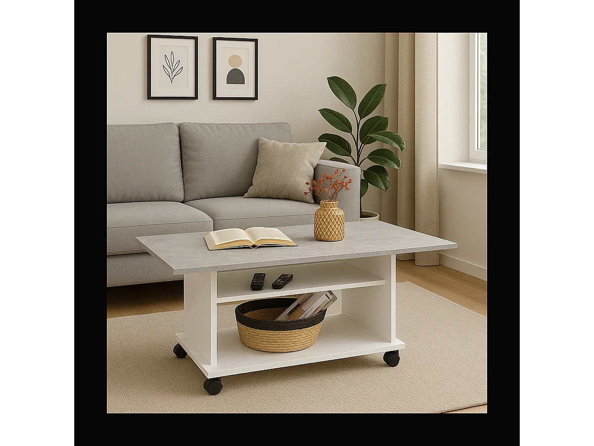 Table Basse sur Roulettes avec 2 Étagères - Azur