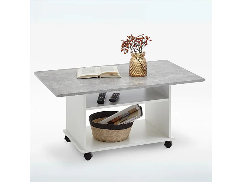 Table Basse sur Roulettes avec 2 Étagères - Azur