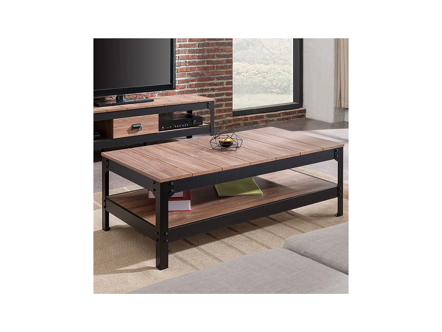 Table basse métal noir et bois - L117cm
