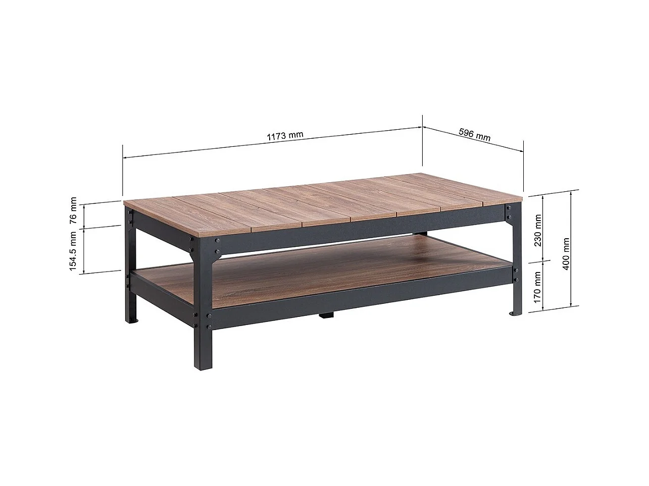 Mesa de centro de metal negro y madera - 117 cm