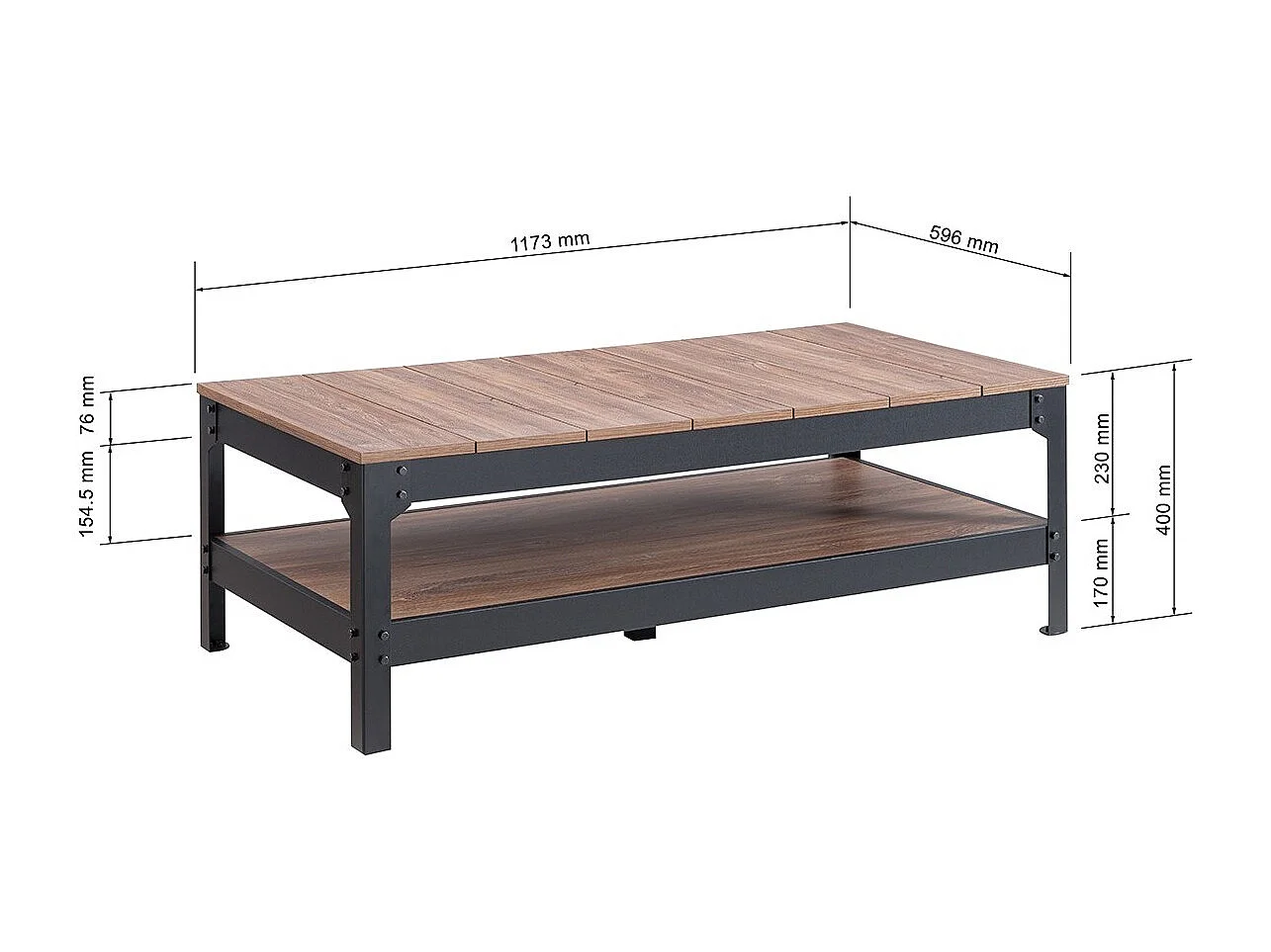 Mesa de centro de metal negro y madera - 117 cm