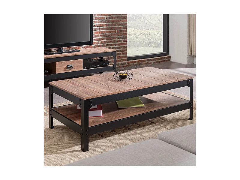 Table basse métal noir et bois - L117cm