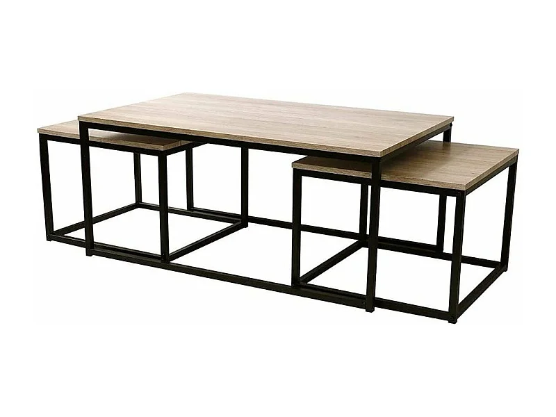 Set de 3 Tables Basses Gigognes Décor Bois et Métal - LOFT