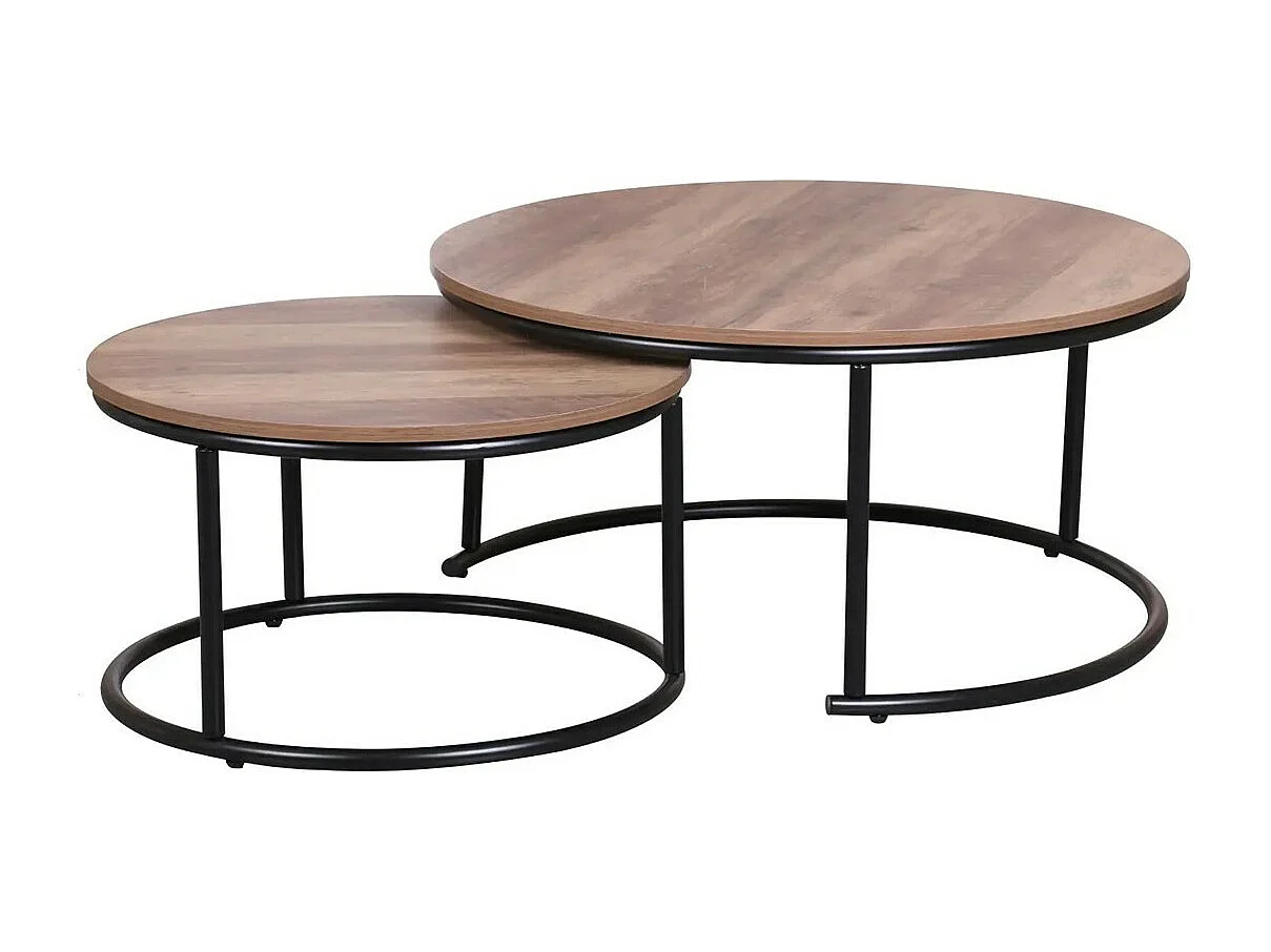 Set de 2 Tables Gigognes Rondes Décor Bois et Noir - JOYA